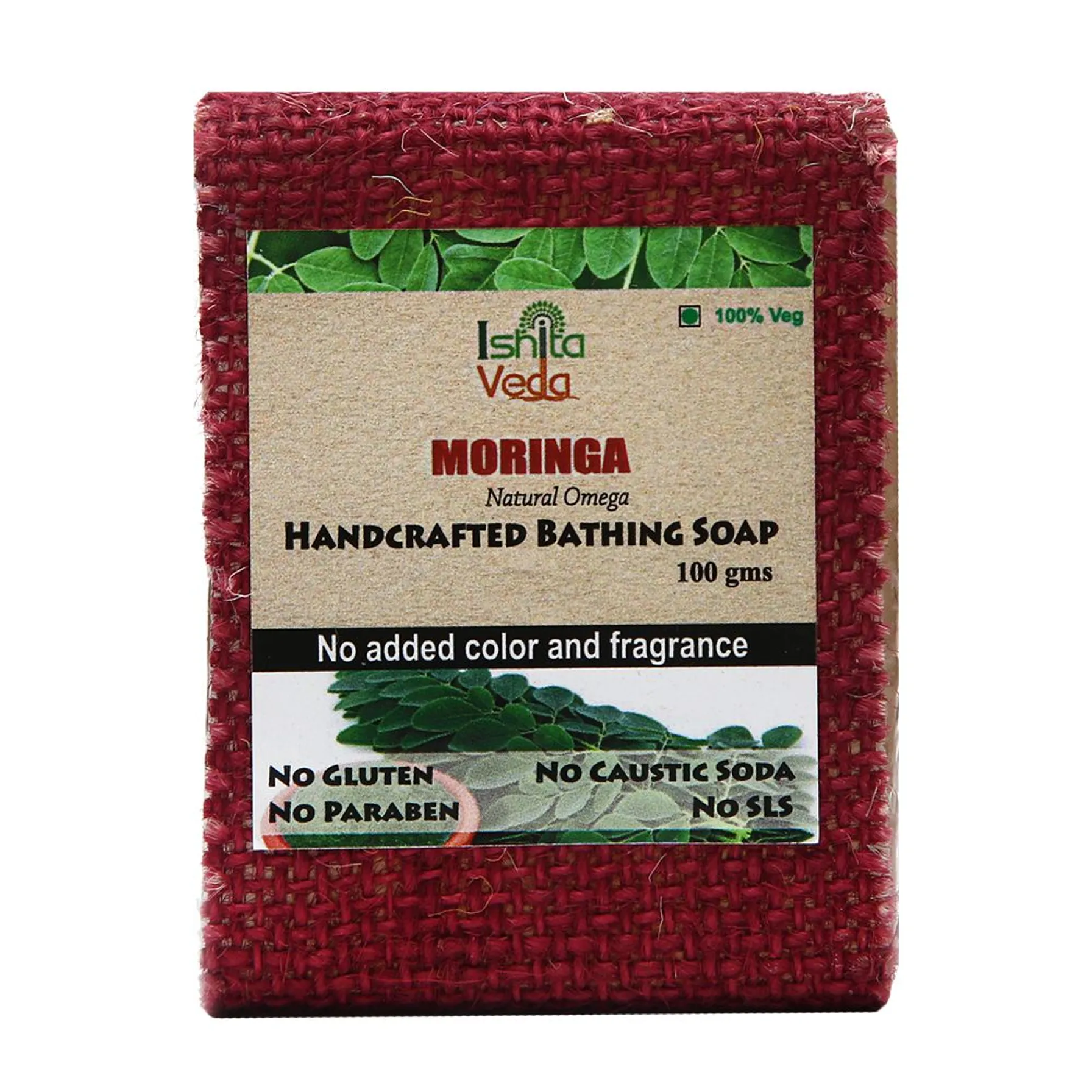 Ishita Veda Moringa Handcrafted Soap - 100% Veg & Fragrance-Free (100g)