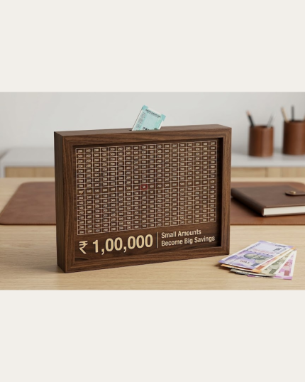 Premium Wooden Money Saving Box – ₹1,00,000 Savings Challenge Goal Tracker with Progress Grid